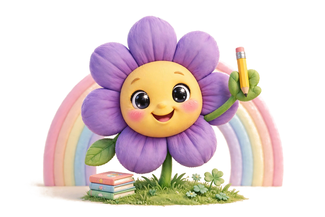 Violet, the TinyTuition flower mascot, holding a pencil